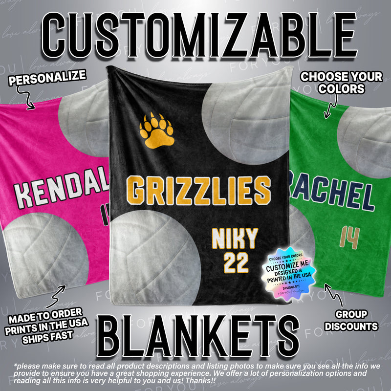 Volleyballs Large with Name and Number - Personalized Blanket