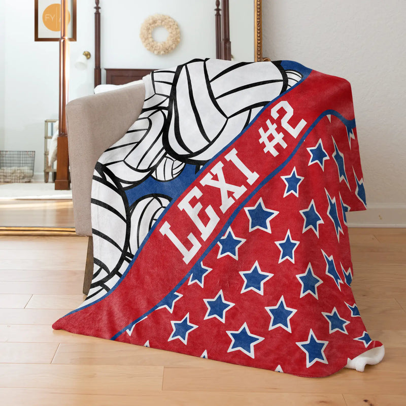 Volleyball Pattern with Name Plate Stripe and Stars - Personalized Blanket