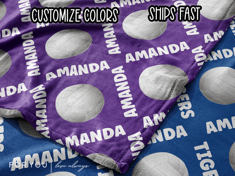 Repeating Name Angled with Volleyballs - Personalized Blanket