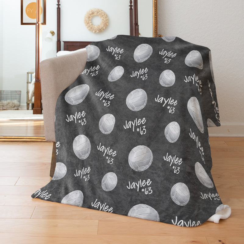 Repeating Name with Volleyballs - Personalized Blanket