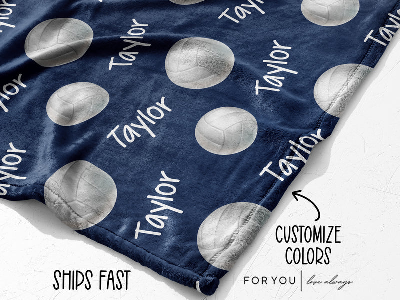 Repeating Name with Volleyballs - Personalized Blanket