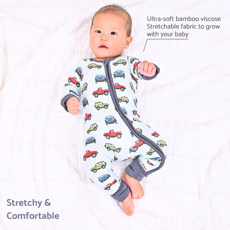 Adventure is calling Baby Bamboo Pajamas, 2-Way Zipper Romper