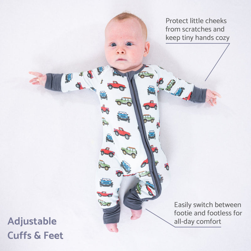 Adventure is calling Baby Bamboo Pajamas, 2-Way Zipper Romper