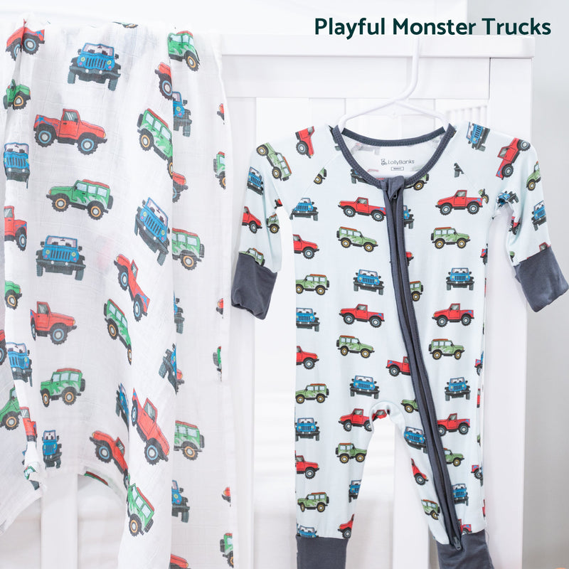 Adventure is calling Baby Bamboo Pajamas, 2-Way Zipper Romper