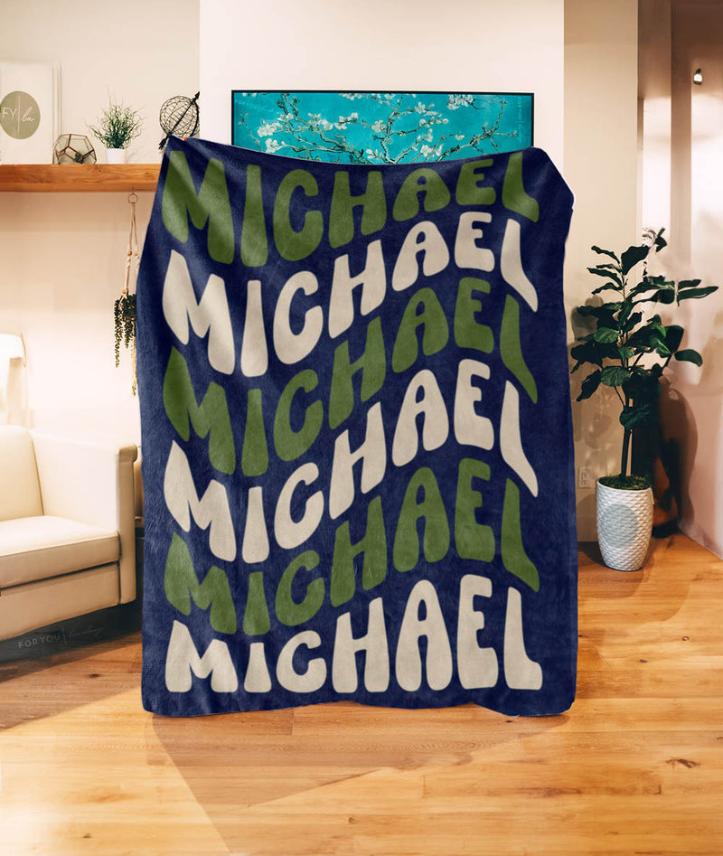Retro Wavy Repeating Name - Personalized Blanket