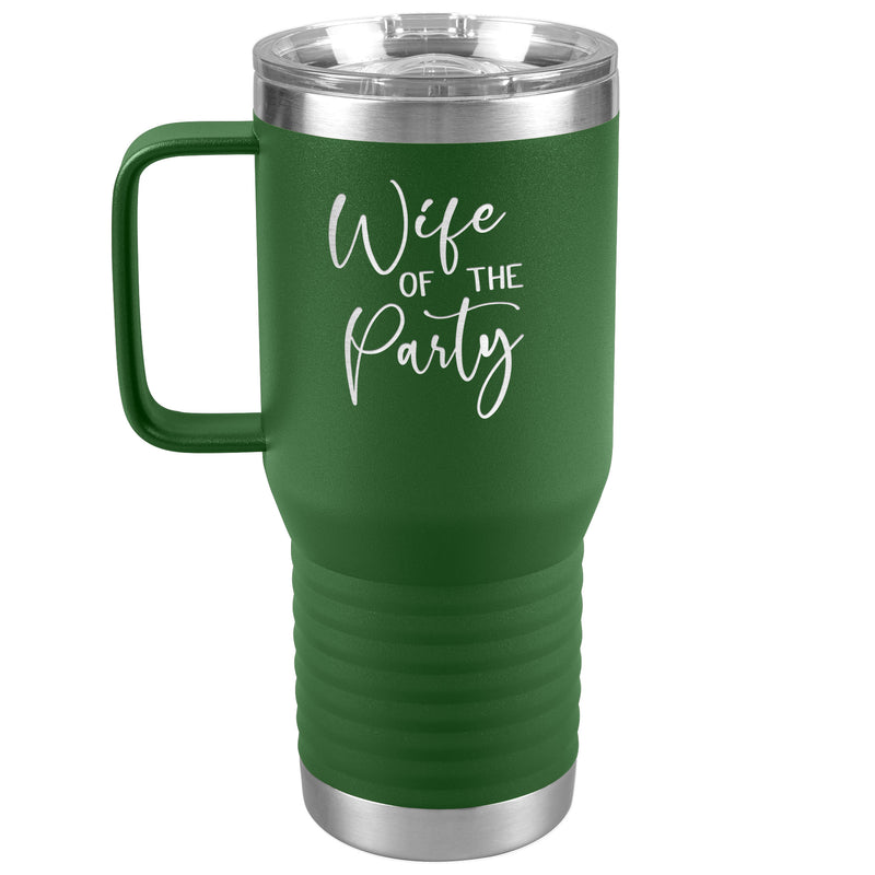 Wife of the Party - Newlywed - Fun Tumbler - Bride - lots of colors 20 oz with handle