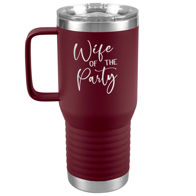 Wife of the Party - Newlywed - Fun Tumbler - Bride - lots of colors 20 oz with handle