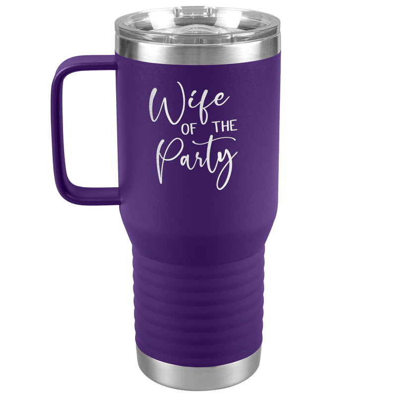 Wife of the Party - Newlywed - Fun Tumbler - Bride - lots of colors 20 oz with handle