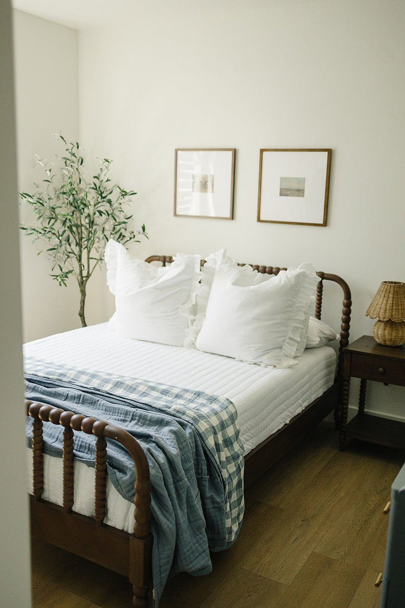 Dusty Blue Gingham Twin Muslin Quilt
