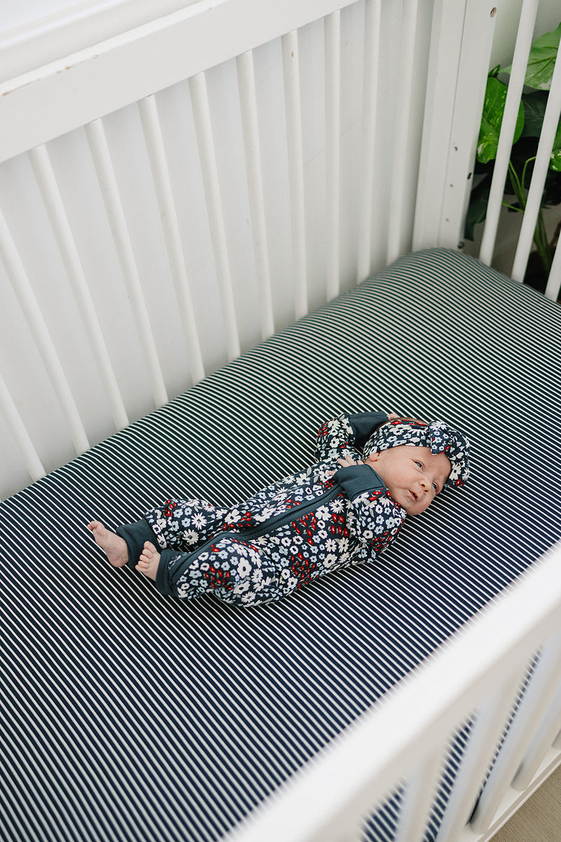 Navy Stripes Bamboo Stretch Crib Sheet