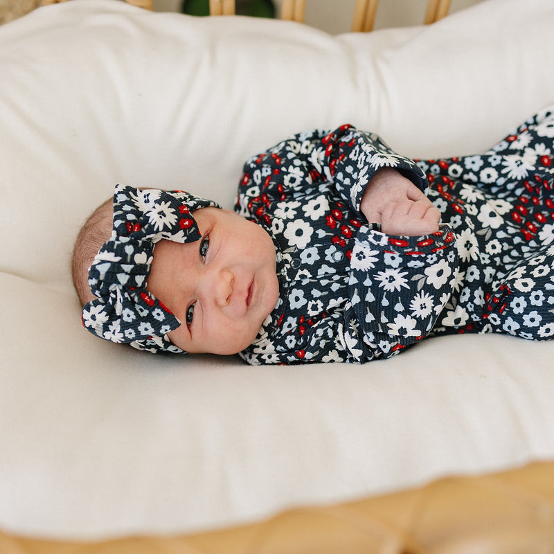Americana Floral Ribbed Bamboo Head Wrap