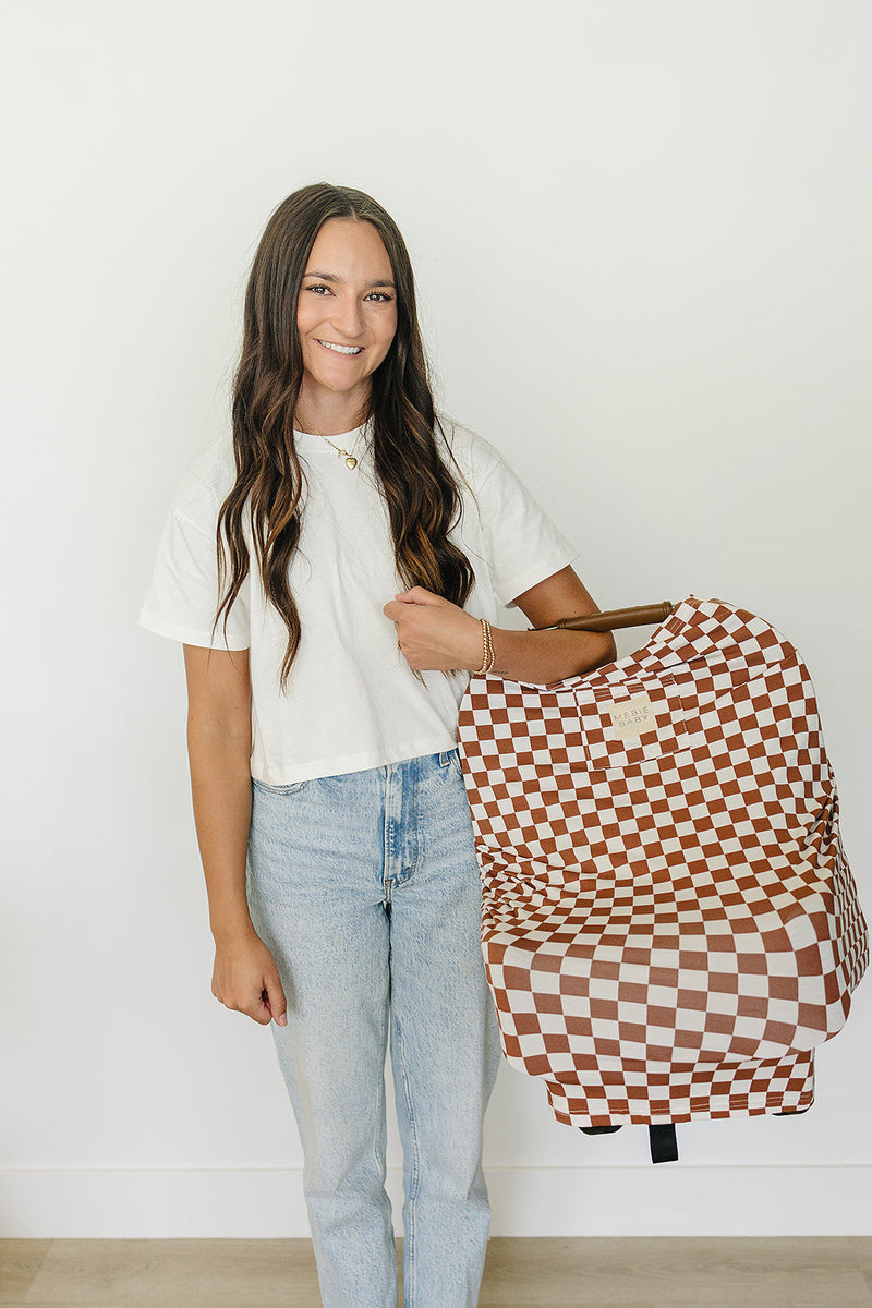 Rust Checkered Ribbed Bamboo Multi-Use Cover