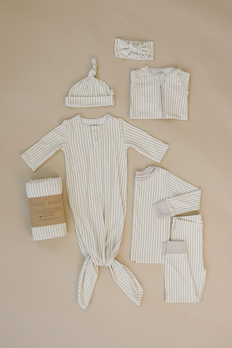 Taupe Stripe Ribbed Bamboo Stretch Swaddle