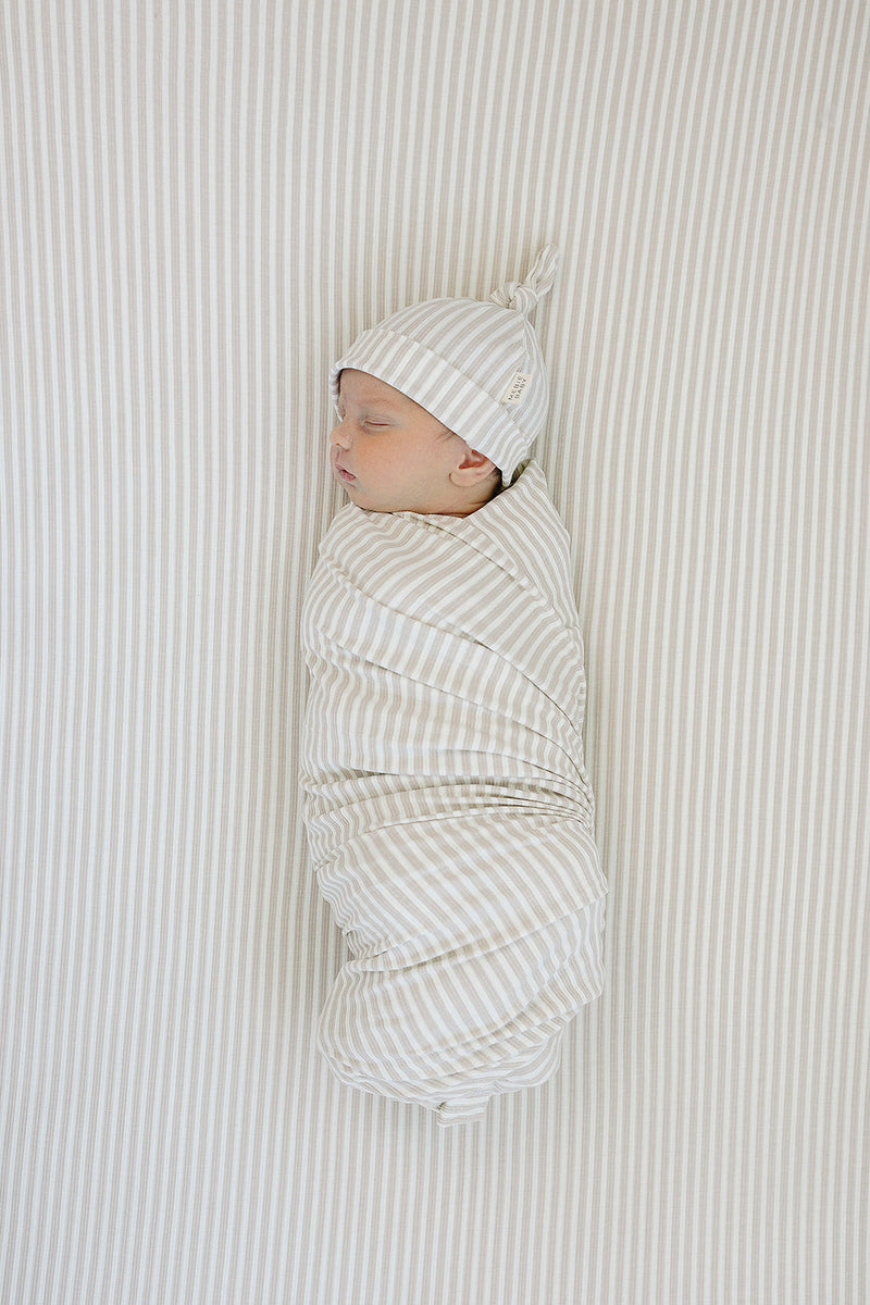 Taupe Stripe Ribbed Bamboo Stretch Swaddle