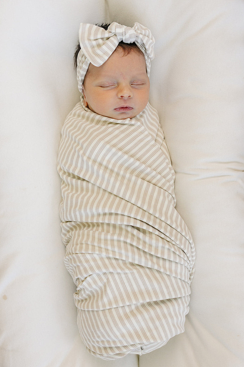 Taupe Stripe Ribbed Bamboo Head Wrap