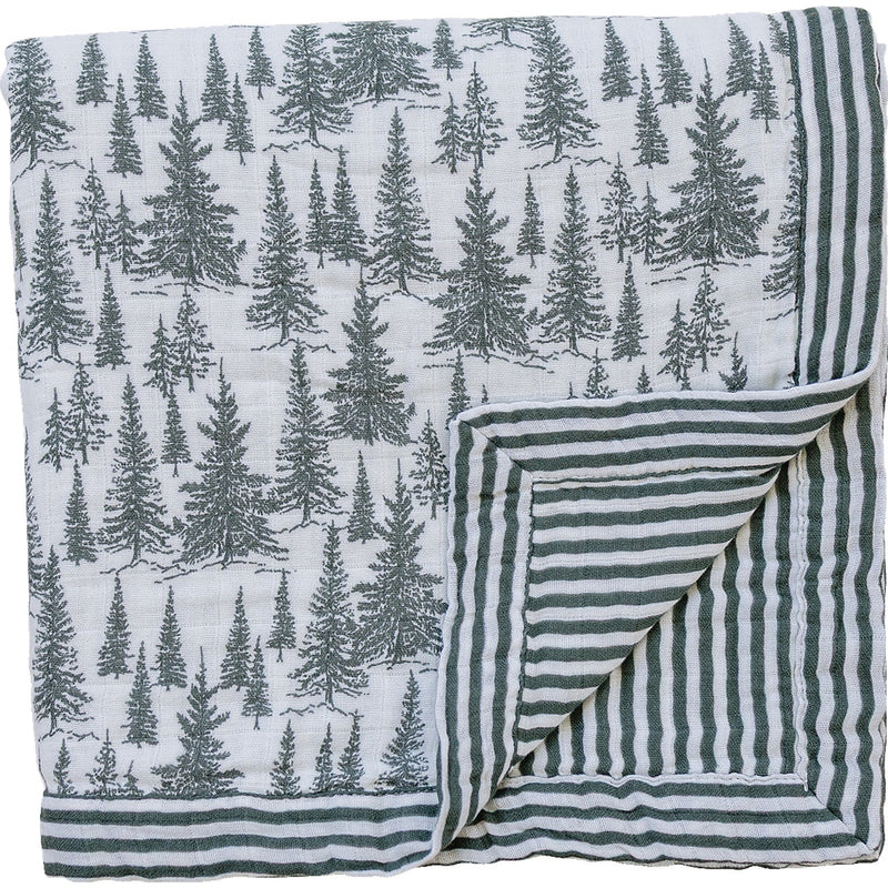 Forest + Green Stripes Muslin Quilt