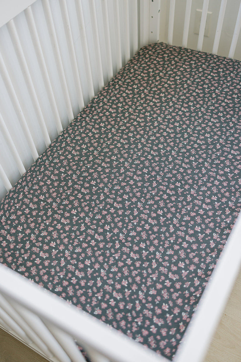 Olive Bloom Muslin Crib Sheet