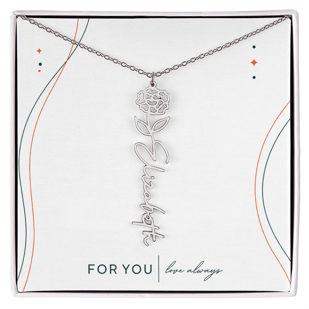 Personalized Birth Flower Name Necklace | No Custom Message Card