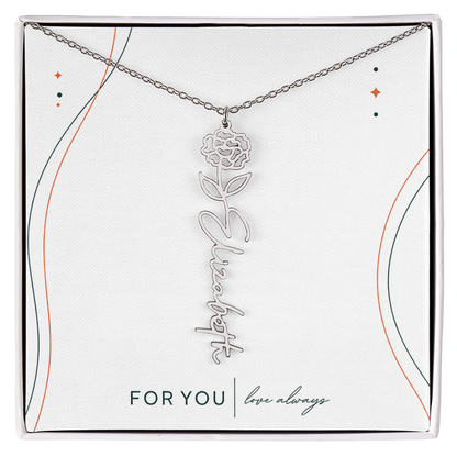 Personalized Birth Flower Name Necklace | No Custom Message Card