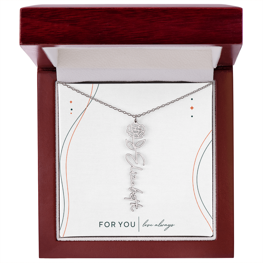 Personalized Birth Flower Name Necklace | No Custom Message Card