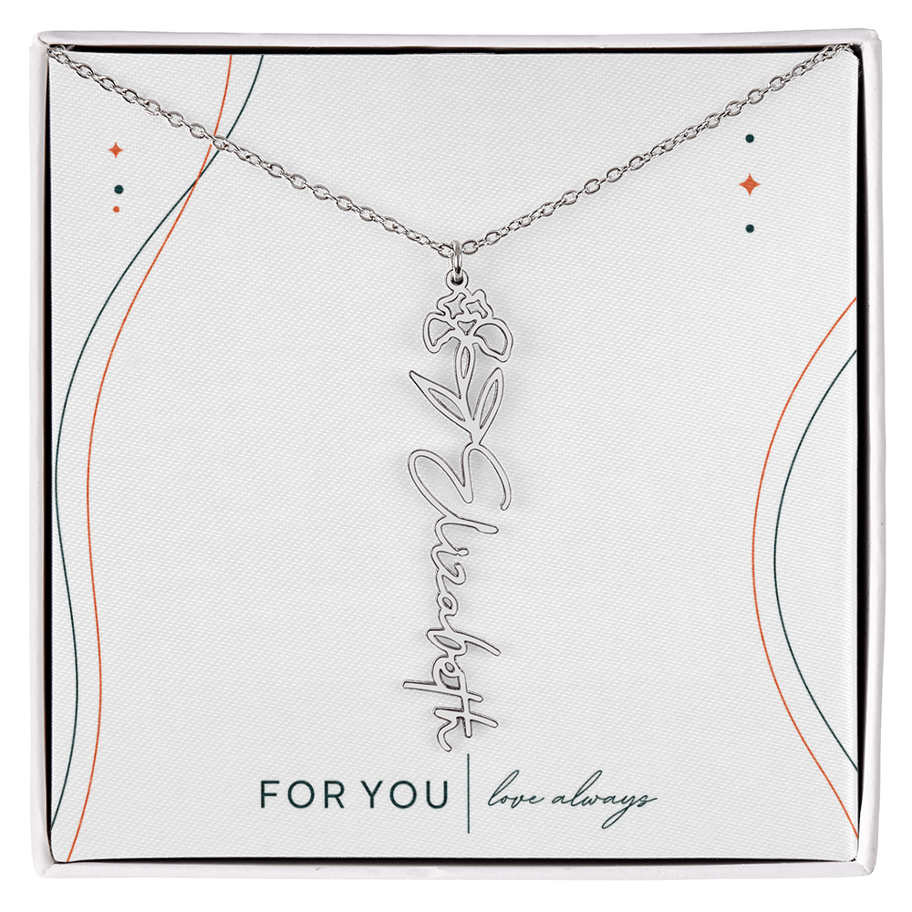 Personalized Birth Flower Name Necklace | No Custom Message Card