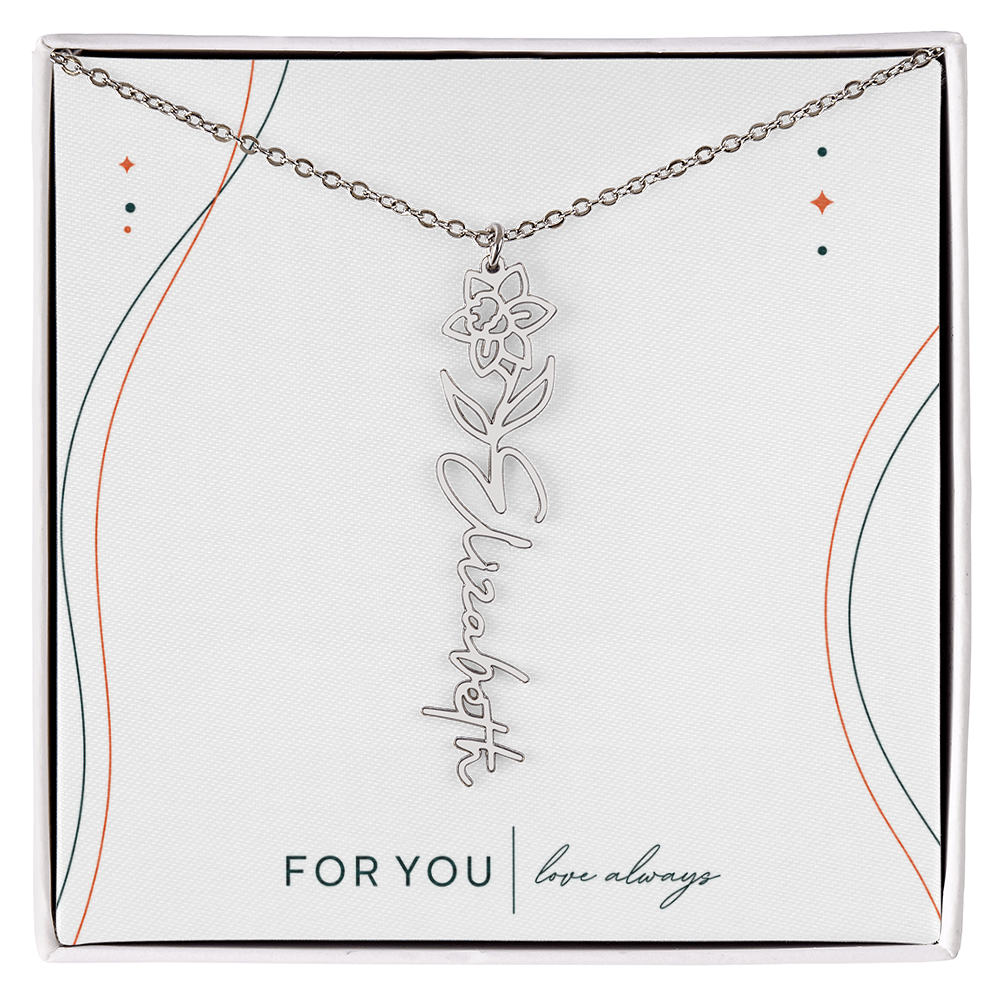Personalized Birth Flower Name Necklace | No Custom Message Card