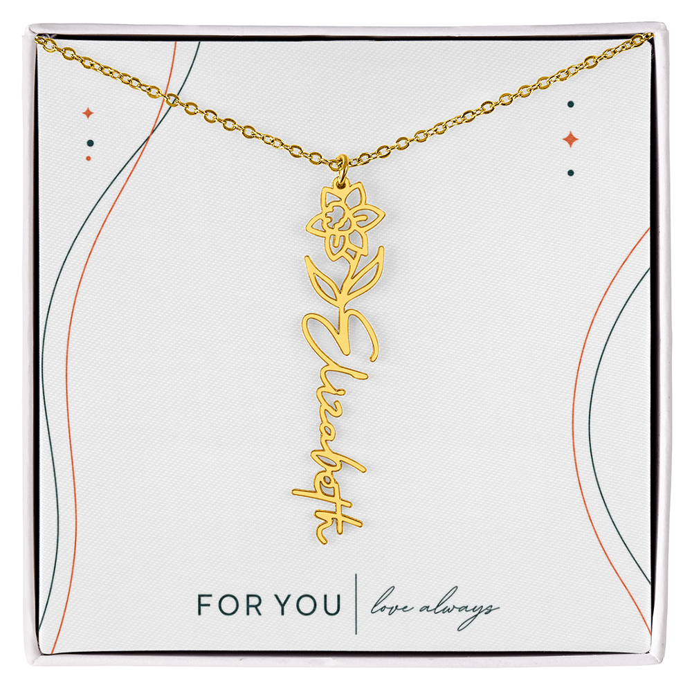 Personalized Birth Flower Name Necklace | No Custom Message Card