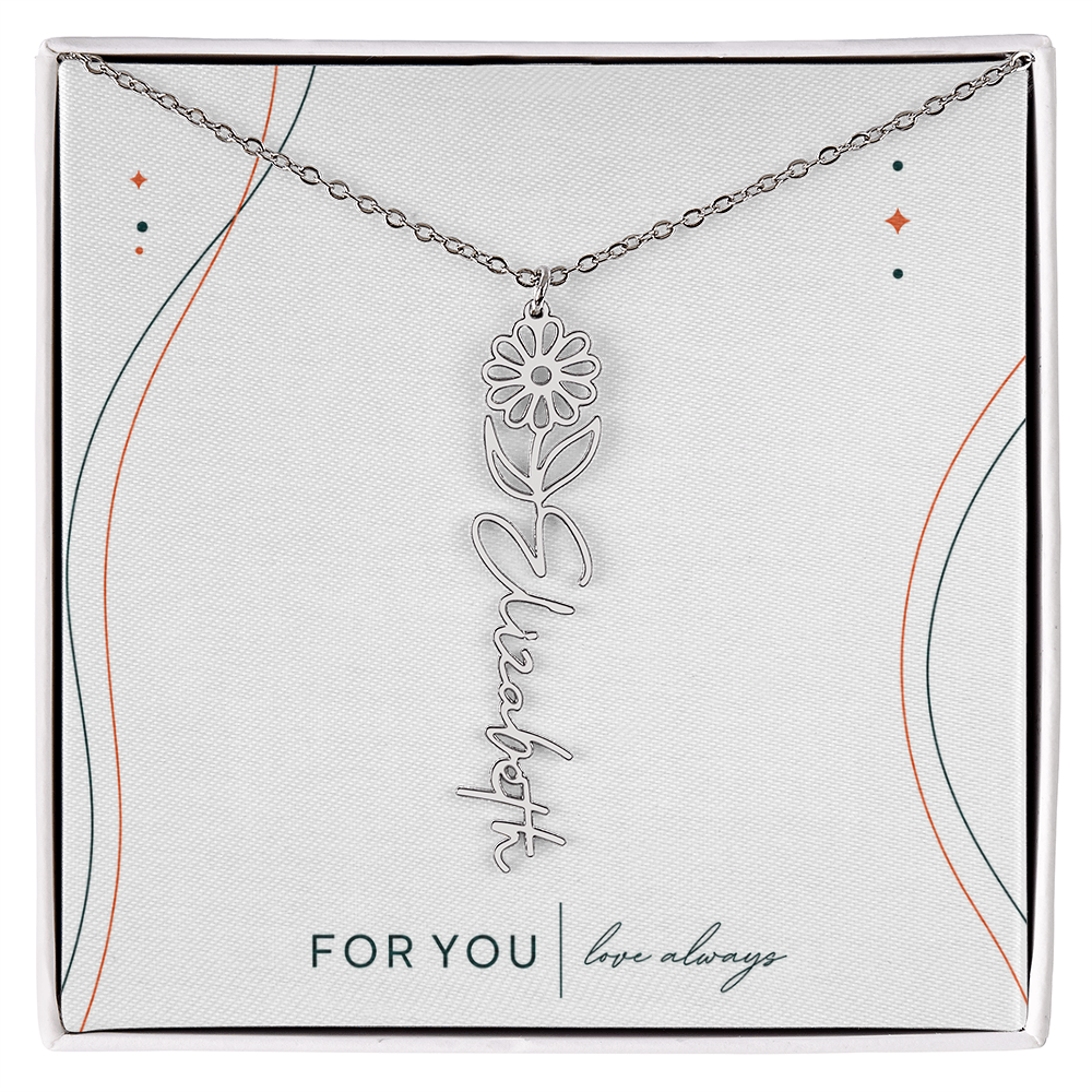 Personalized Birth Flower Name Necklace | No Custom Message Card
