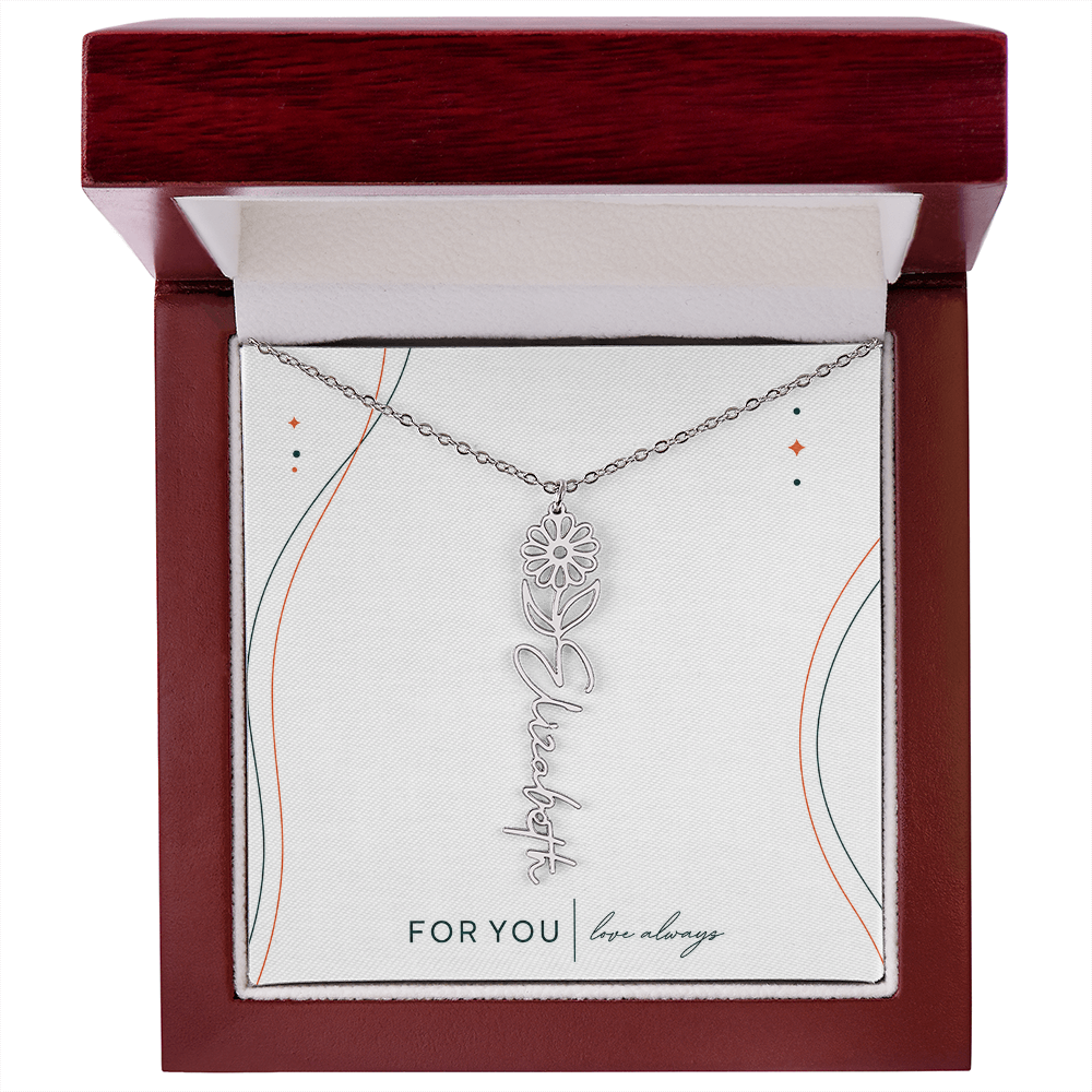 Personalized Birth Flower Name Necklace | No Custom Message Card