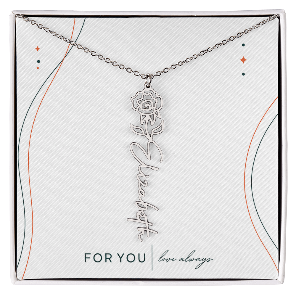 Personalized Birth Flower Name Necklace | No Custom Message Card