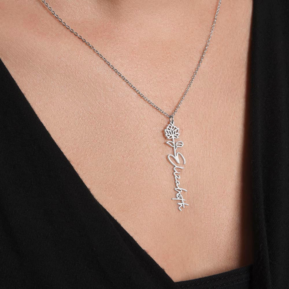 Personalized Birth Flower Name Necklace | No Custom Message Card