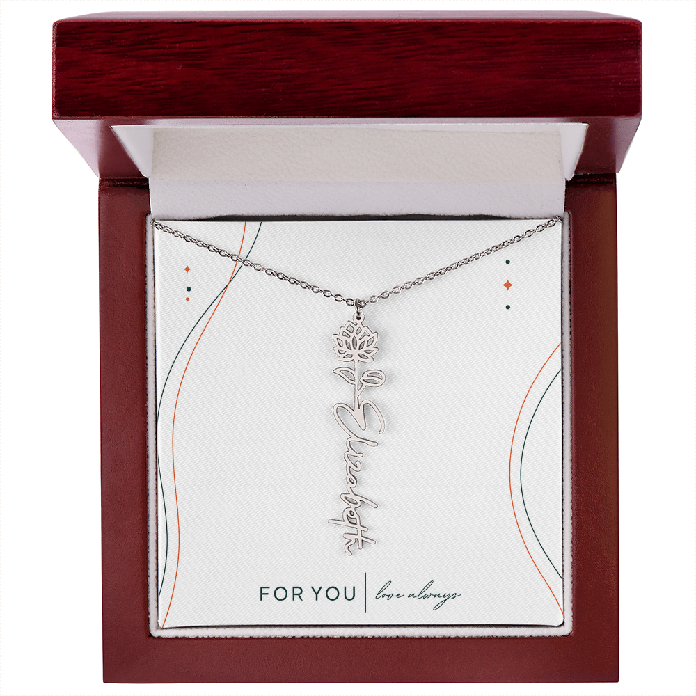 Personalized Birth Flower Name Necklace | No Custom Message Card