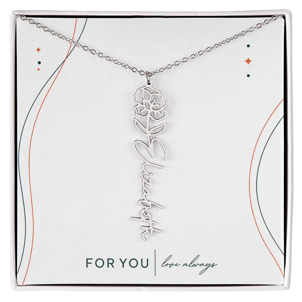 Personalized Birth Flower Name Necklace | No Custom Message Card