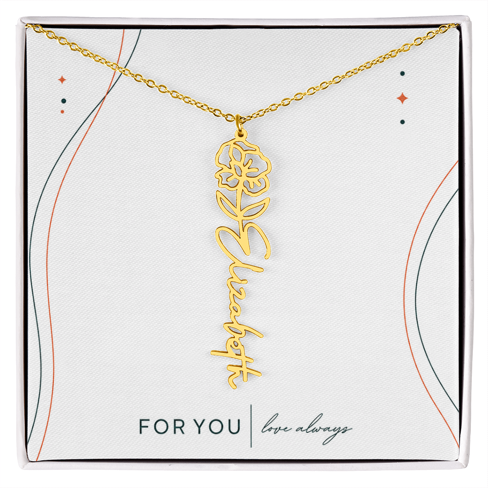 Personalized Birth Flower Name Necklace | No Custom Message Card