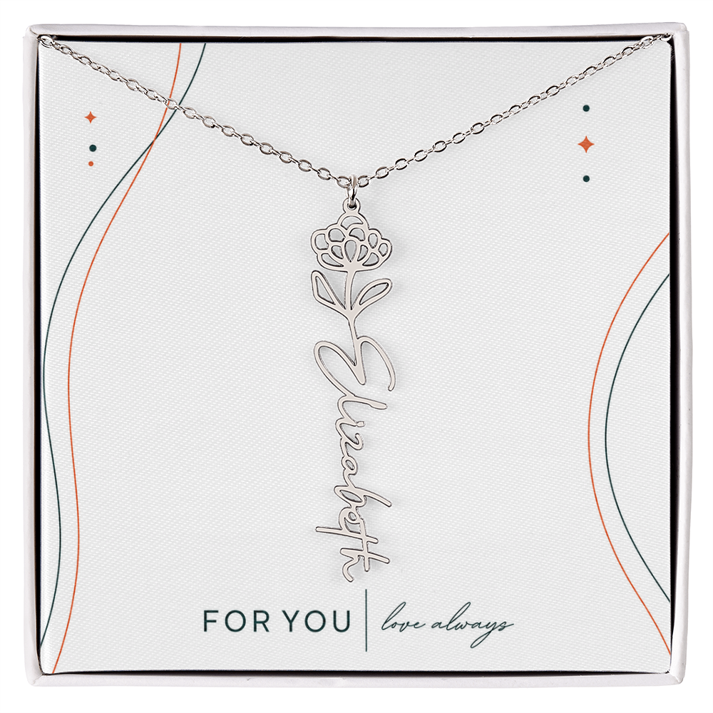 Personalized Birth Flower Name Necklace | No Custom Message Card