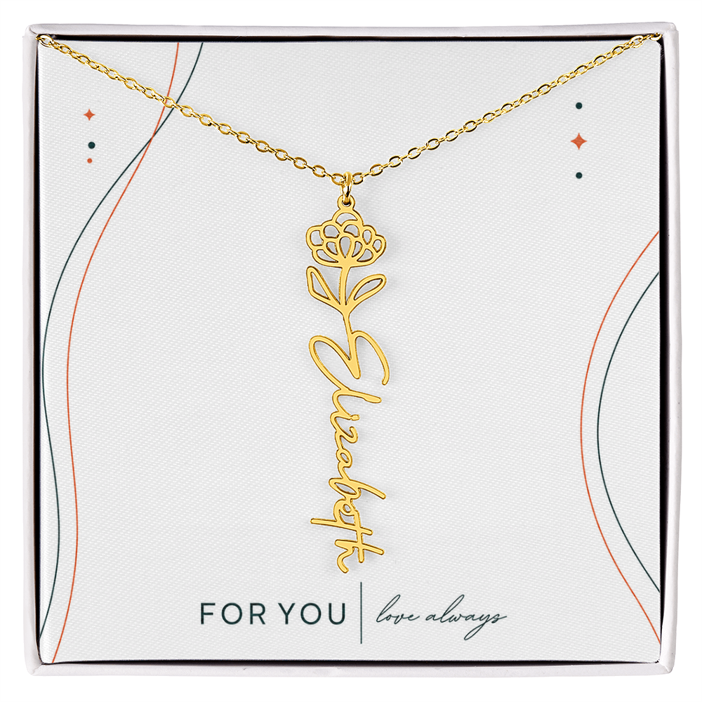 Personalized Birth Flower Name Necklace | No Custom Message Card