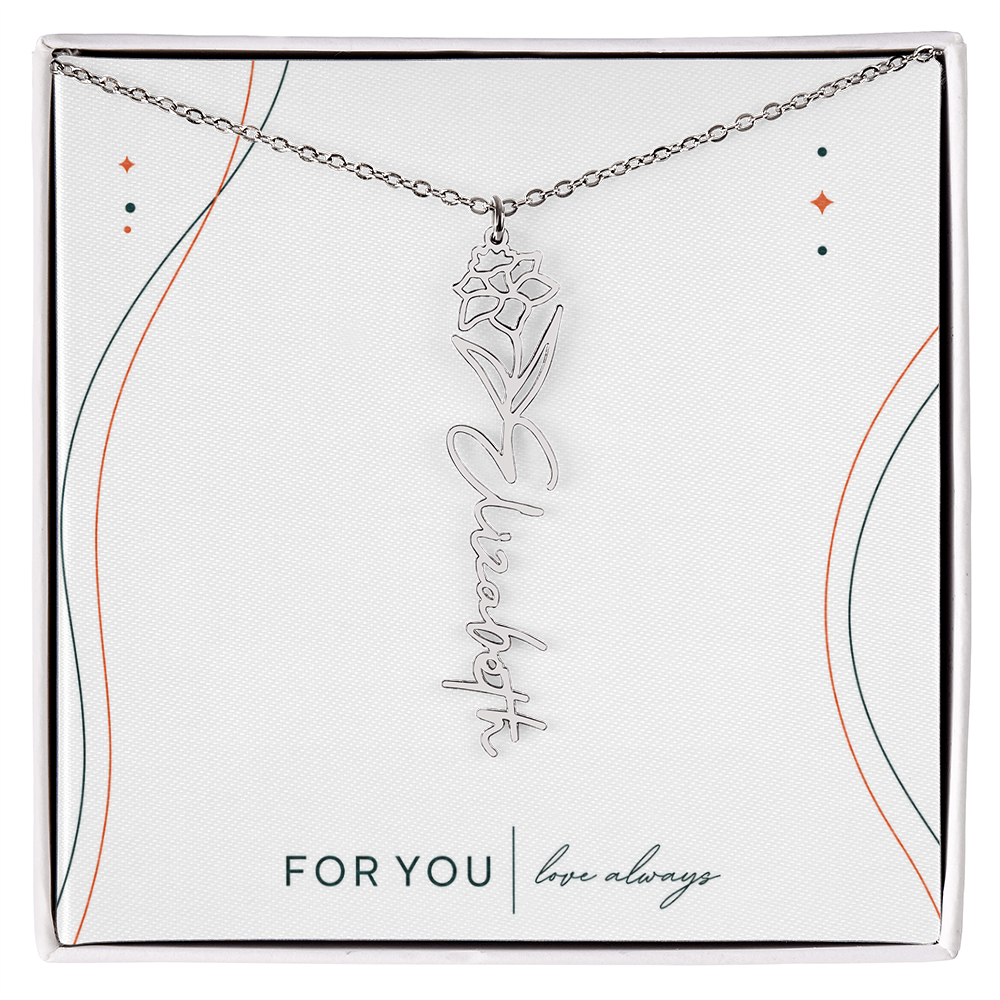 Personalized Birth Flower Name Necklace | No Custom Message Card
