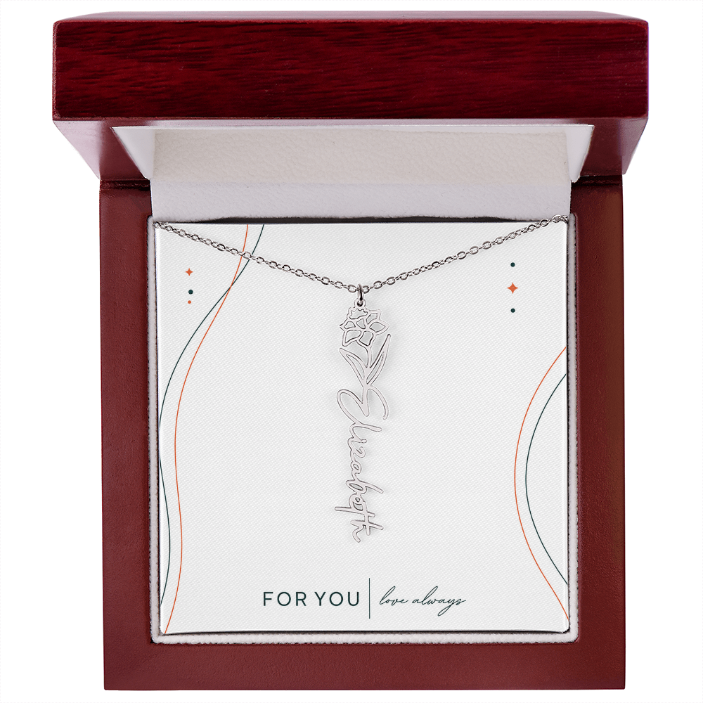 Personalized Birth Flower Name Necklace | No Custom Message Card