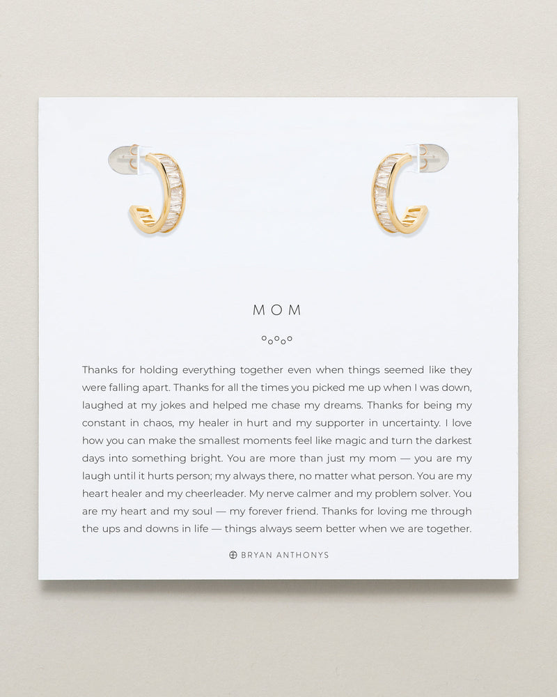 Mom Baguette Mini Hoop Earrings