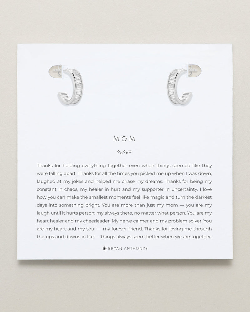 Mom Baguette Mini Hoop Earrings
