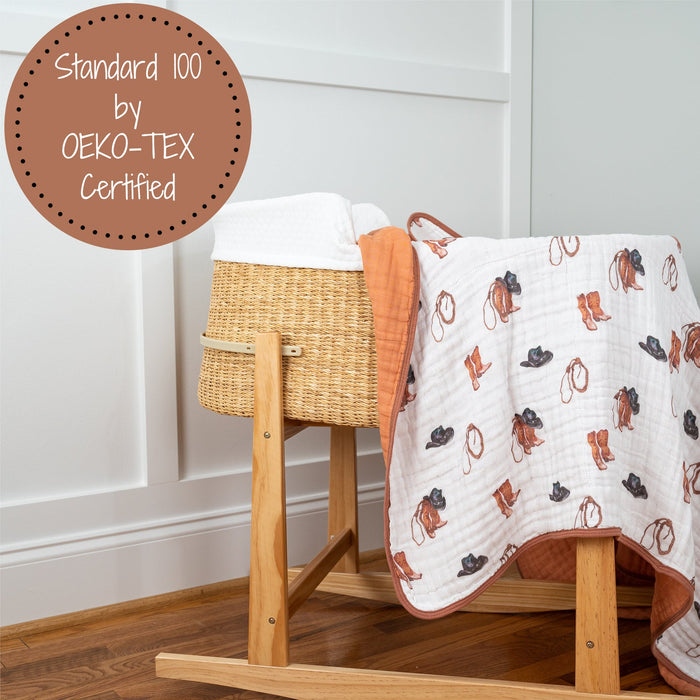 LollyBanks Muslin Baby Blanket, 100% Cotton Lightweight Baby Quilt, 47"x 47" and 6 Layers Newborn Blanket, (Cowboy Print)