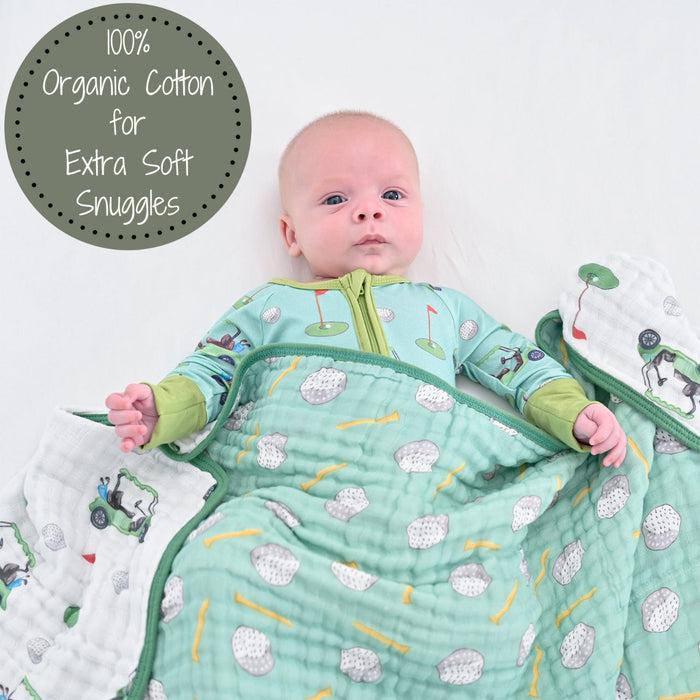 LollyBanks Muslin Baby Blanket, 100% Cotton Lightweight Baby Quilt, 47"x 47" and 6 Layers Newborn Blanket, (Golf Print)