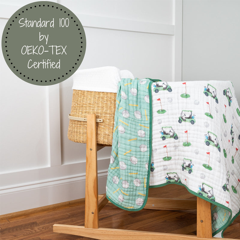 LollyBanks Muslin Baby Blanket, 100% Cotton Lightweight Baby Quilt, 47"x 47" and 6 Layers Newborn Blanket, (Golf Print)