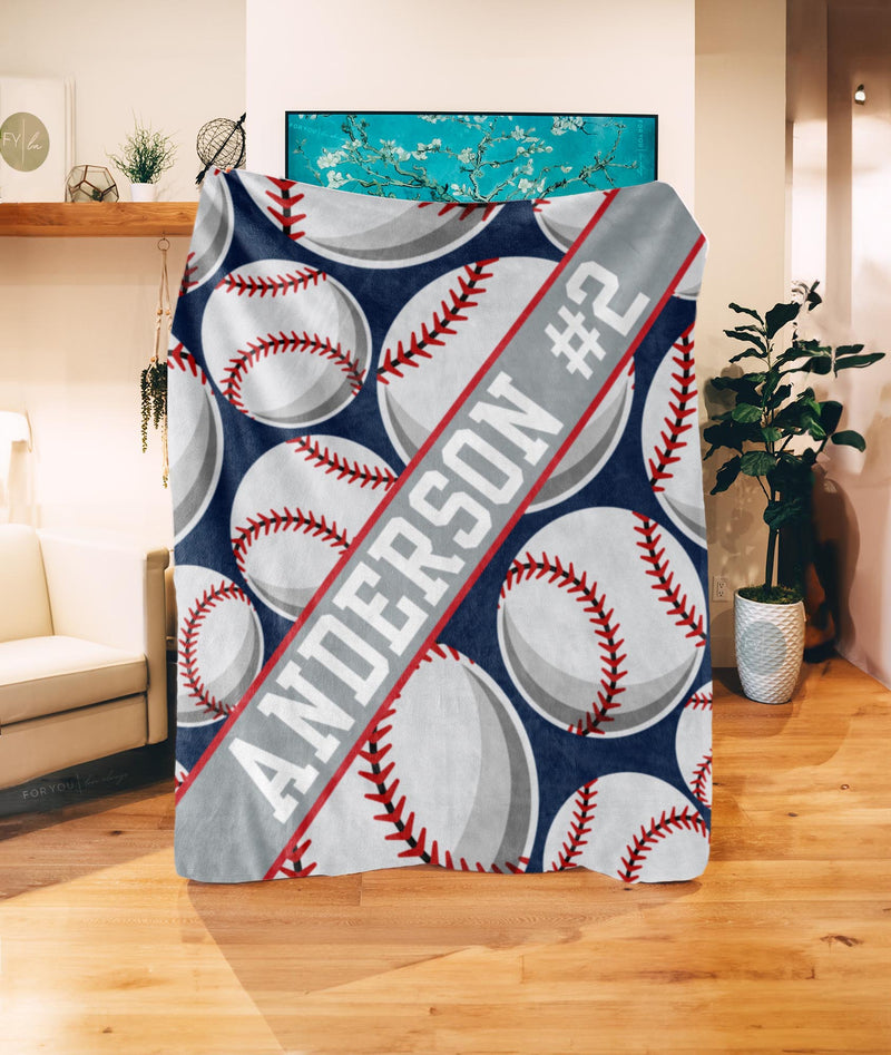 Baseballs Repeat with Name Stripe - Personalized Blanket