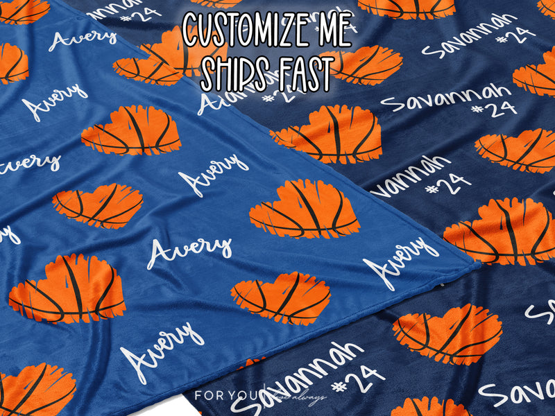 Repeating Name with Basketball Hearts - Personalized Blanket
