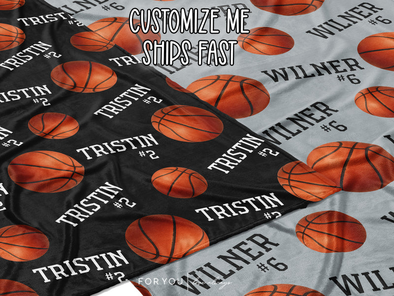 Repeating Name with Basketballs - Personalized Blanket