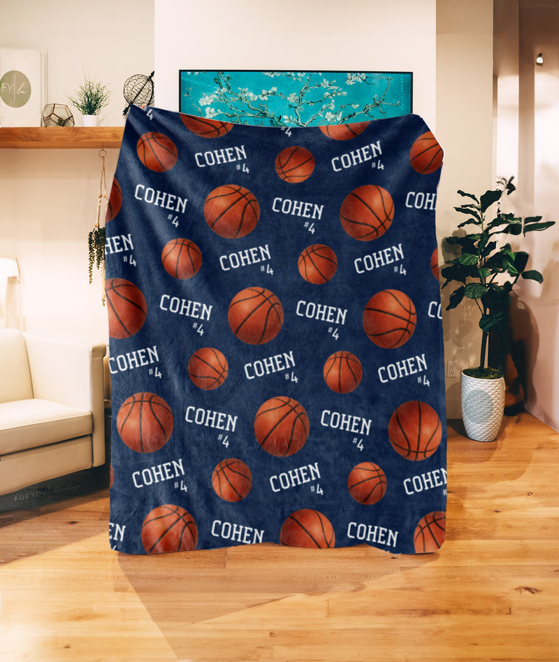 Repeating Name with Basketballs - Personalized Blanket