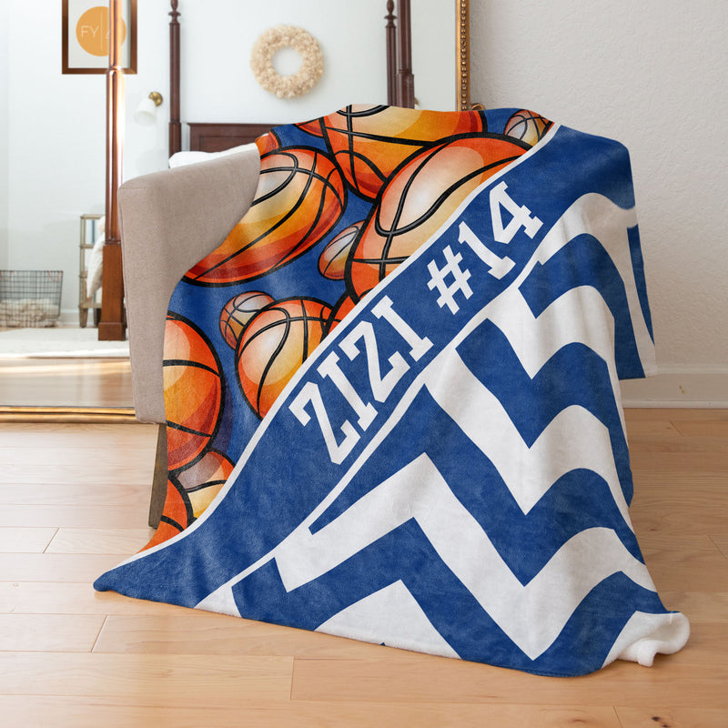 Basketball Pattern with Chevron and Name Plate Stripe - Personalized Blanket