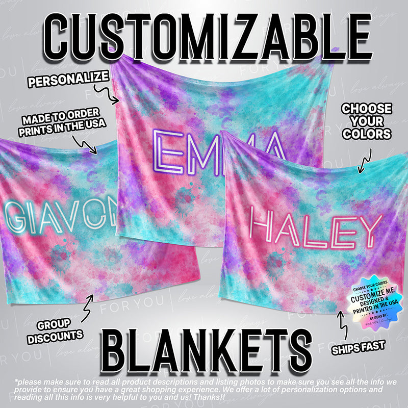 Pastel Neon Look Name Blanket - Personalized Blanket