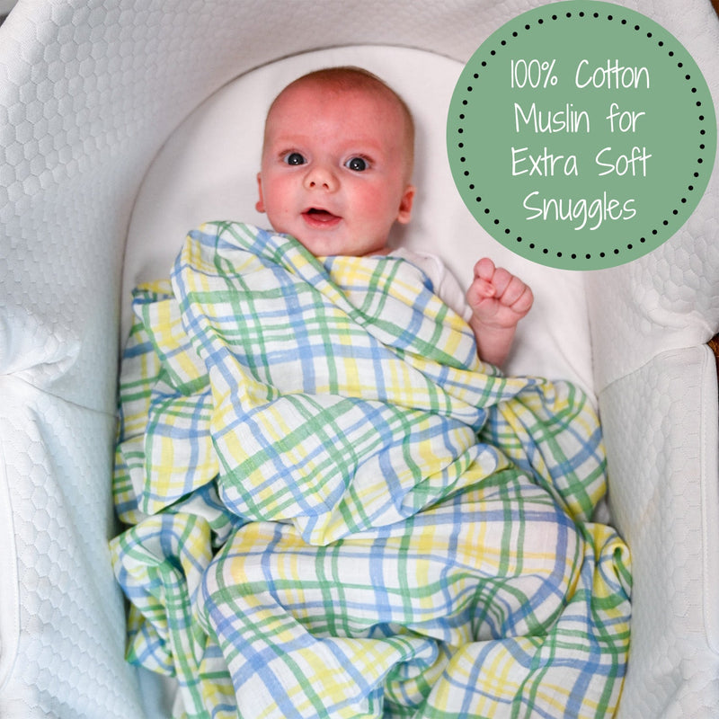 Blue Plaid Baby Muslin Swaddle Blanket